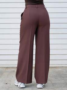 Yess Loren Maillard 阔腿优雅现代高腰西装裤，度假新年 - 鏽棕色 - 查看 2