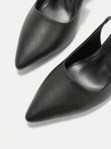 CUCCOO CURVES 女鞋 宽楦尖头粗跟高跟鞋 黑色后跟带 时尚舒适 日常通勤百搭 加厚女式高跟鞋 女鞋 大码女鞋 - 黑色 - 查看 9