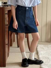 Dazy Kids 少女纯色蝴蝶结牛仔短裤夏季款 - 藍色 - 查看 2