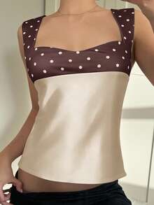 CovetEZ 2026新款女士甜美休闲派对缎面波点撞色拼接露背系带吊带衫 - 彩色 - 查看 3