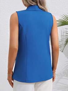 Vionelle Plus Size Solid Color Minimalist Sleeveless Suit Vest - Royal Blue - View 2