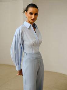 ZEYLAH Women's Solid Color Casual Versatile Wide Leg Pants For Daily Wear - Blue - View 7