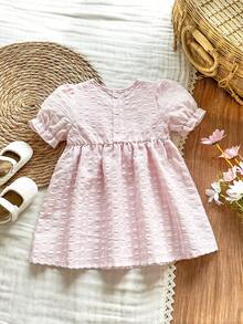 Vintaside Kids Baby Girl Pink And White Striped Plaid Dress,Summer Cute Birthday Round Neck Short Sleeve Fashionable Minimalist Dress For Outdoor,Camping,Vacation - Pink - View 2