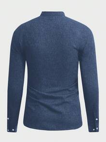 HIMLAND 男士纽扣长袖梭织衬衫，秋季 - 藏蓝色 - 查看 3