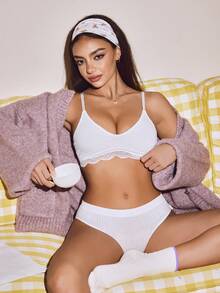 Áo ngực & Áo lót Nữ Tương phản ren màu trơn Đơn giản - trắng - Xem 1