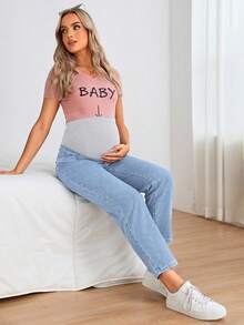 SHEIN Maternity Solid Color Casual Jeans - Light Wash - View 5