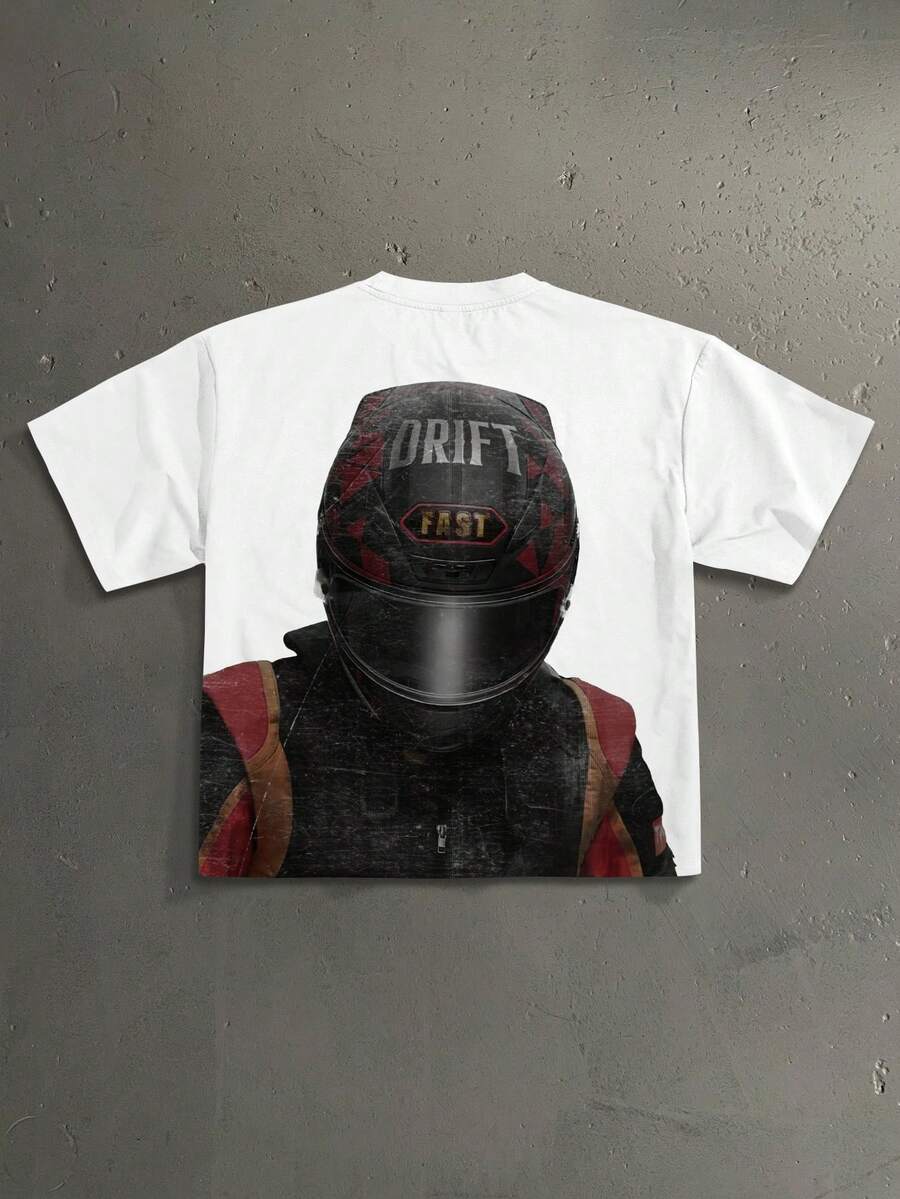 StoneGrade Men's Loose Fit Digital Print Cropped T-Shirt - White - View 1