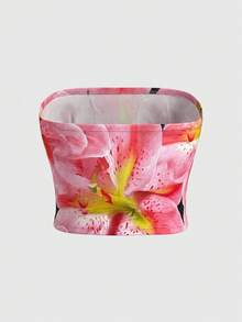 Rina Fox 女士夏季度假新款印花吊带背心，修身短款吊带衫，百搭 - 彩色 - 查看 2