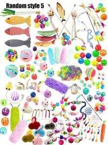 PETSIN 1/3/5/15/20 必备猫玩具，猫铃铛球，磨牙玩具，剑麻球玩具，逗猫棒，铃铛发声玩具，猫老鼠，猫玩具，宠物用品，生日礼物，宠物玩具套装 - 彩色 - 查看 18