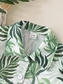 SHEIN Playful Pals 2件套幼儿男童度假绿色热带植物图案短袖衬衫+松紧腰短裤套装，童装。幼儿服装，幼儿衬衫，幼儿短裤，婴儿套装，6个月-3岁 - 綠色 - 查看 8