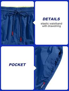 Horizaway Quần short đi biển nam mùa hè, màu trơn, túi xéo, eo có dây rút. - Xanh đậm - Xem 7