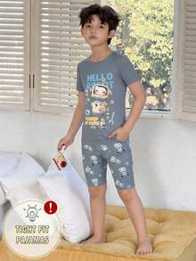 2pcs/Set Young BoyCool Robot Graphic Print Crew Neck Top And Matching Robot Print Leggings Knit Fabric Comfortable Casual Outfit - Multicolor - View 5