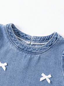 Girls' Lace Patchwork Denim Dress, Children's Summer Dress, New Fashion Loose A-Line Dress For Tween Girls - Light Wash - View 5