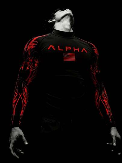 RISE LYT Camiseta deportiva de manga larga de ajuste slim con cuello alto y estampado gráfico para hombres