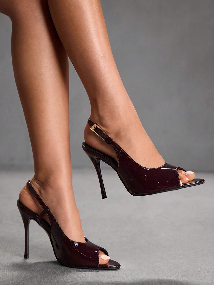 CUCCOO SZL Women's Pointed Buckle Design Daily Versatile Fashion High Heels - Deep burgundy - View 1