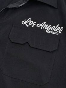 PAVTROS Men's Street Fashion Zip-Up Short Sleeve Printed Shirt - Black - View 4