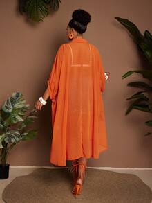 Maweii Plus Size Women's Solid Color Single-Breasted Casual Versatile Daily Wear Shirt - Orange - View 6
