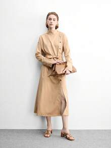 CUCCOO BIZCHIC 女士金属扣装饰纯色经典款通勤夏季方头粗跟凉鞋 - 棕色 - 查看 6
