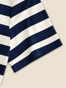 Resyla 2pcs Women Casual Striped T-Shirt & Pants Set - Blue and White - View 4