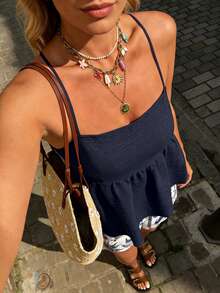 Selianne Conjunto informal de top de tirantes plisado y shorts con estampado de anacardo para mujer, primavera/verano - Multicolor - Ver 5