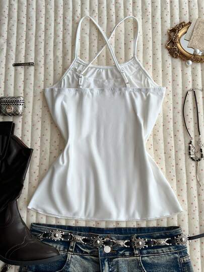 Glimmora Women's Solid Color Lace Patchwork Fitted Elegant Camisole