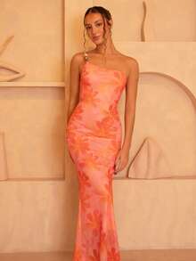 juhmazzocco 女式花卉印花不对称领口修身无袖连衣裙 - 彩色 - 查看 1