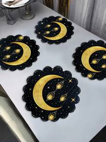 1 pieza 4 piezas 6 piezas Manteles individuales con forma de onda de 15x15 pulgadas para Ramadán, de lino lavable a máquina y a mano, para decoración de mesa de cocina, comedor, fiesta de cumpleaños, banquete, Ramadán, decoración del hogar - Multicolor - Ver 3