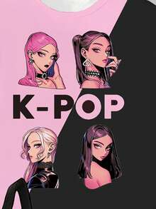 Tween Girl Spring And Summer Casual Fashion Creative Personalized Refreshing Minimalist Cool Virtual Girl Group Graphic Print T-Shirt And Leggings 2-Piece Set, Comfortable Daily Wear - Multicolor - View 6