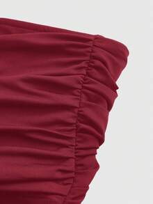 ROMWE Goth Top bandeau de mujer con volantes, de estilo moderno y sexy Y2K, con bufanda de malla desmontable, para primavera/verano y carnaval - Rojo - Ver 3