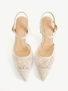 CUCCOO CHICEST Tacones altos elegantes de fiesta y banquete con puntera puntiaguda, correa de tobillo, malla bordada en color albaricoque, cómodos y transpirables - Albaricoque - Ver 6