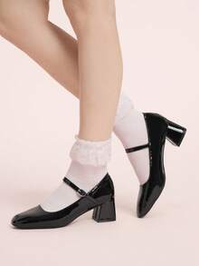 CUCCOO DOLLMOD Zapatos de estilo Mary Jane negros de charol con puntera redonda, versátiles, cómodos y lindos, con estilo de uniforme escolar para mujer - Negro - Ver 5