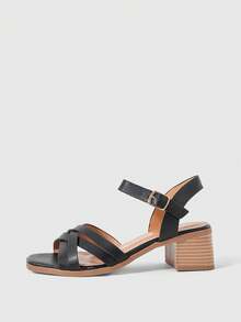 Sleekvia SQUARE TOE SQUARE HEEL MINIMALIST LADIES HIGH-HEELED SANDALS, DAILY WEAR VACATION SHOES SUMMER - Black - View 1