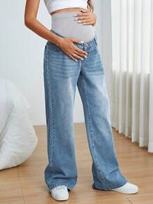 SHEIN Quần jean bầu dáng rộng, cạp điều chỉnh được, thích hợp mặc thường ngày. - Rửa nhẹ - Xem 5