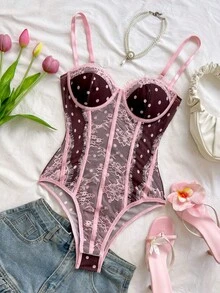 Soleia 豹纹抹胸蕾丝边吊带背心，性感度假、派对、约会、情人节、下午茶穿着 - 棕色 - 查看 3