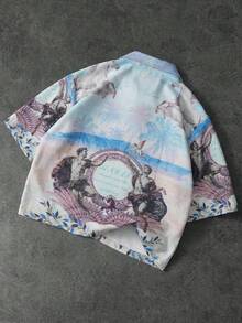 PAVTROS Men's Letter Angel Print Single-Breasted Casual Versatile Daily Wear Short Sleeve Shirt - Multicolor - View 2