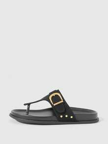 HighSole 女士宽带休闲舒适室内/室外人字拖 - 黑色 - 查看 2