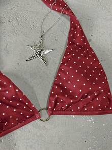 INAWLY Women's Beach Vacation Casual Polka Dot Print Halter Top & Shorts 2 Pieces Set - Red - View 5