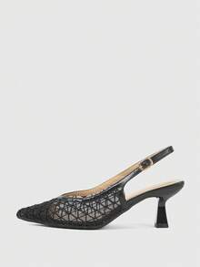 Sleekvia Nuevos tacones altos de mujer con punta puntiaguda, tacón de aguja, correa trasera, diseño de malla, sencillo, cómodo, versátil, elegantes tacones de trabajo - Negro grafito - Ver 1
