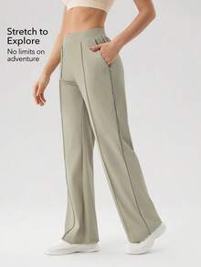 OutZeal 女士运动裤，日常休闲居家穿着，防紫外线，收腹提臀，凉爽触感，喇叭裤脚 - 卡其色 - 查看 3