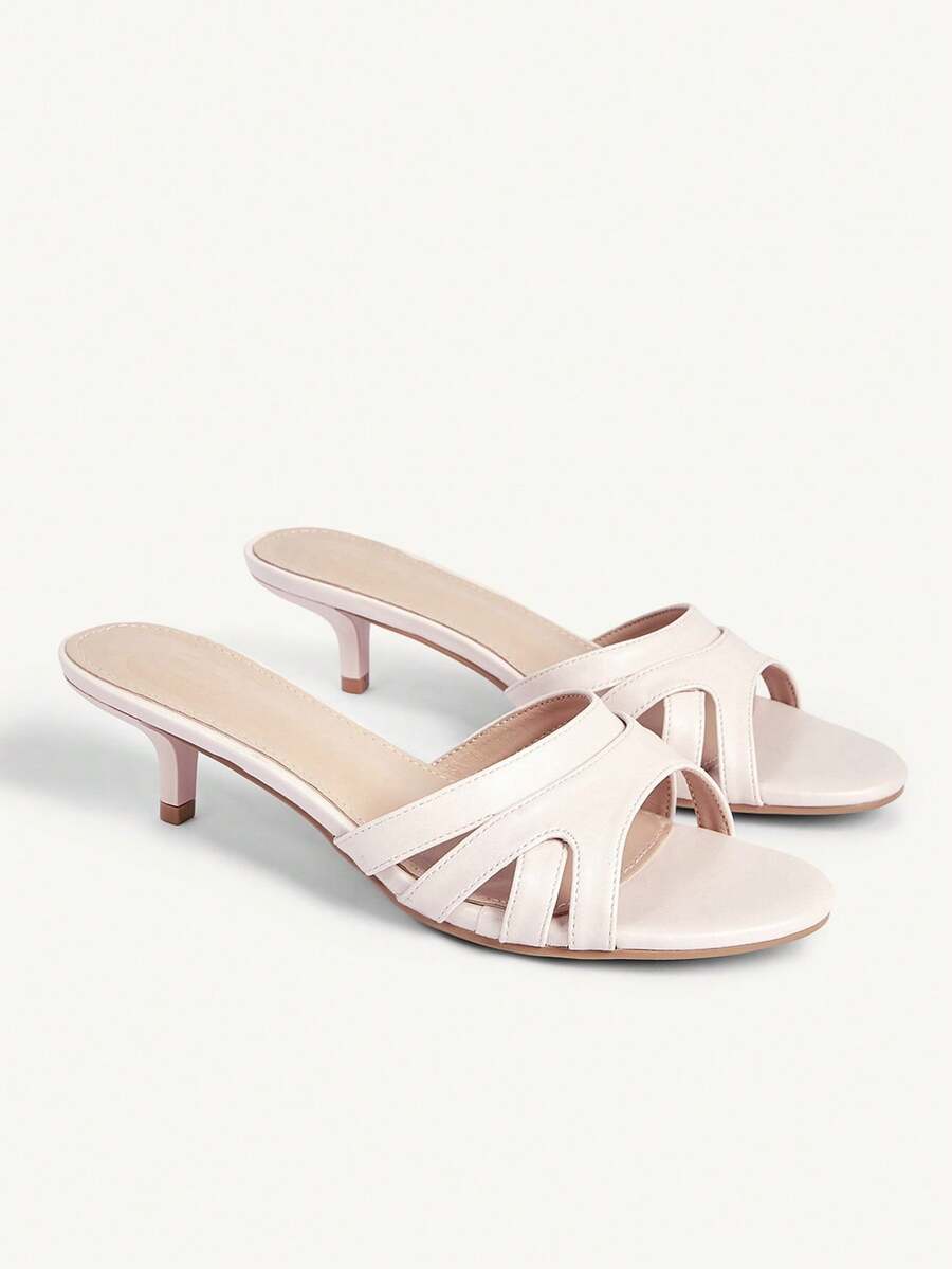 CUCCOO CHICEST Women Shoes Spring And Summer New Round Toe Kitten Heel 4.5cm Romantic Elegance Temperament Pink Sheep Pattern PU Women's High Heel Cool Slippers Dating Afternoon Tea Elegant Dress - Pink - View 1