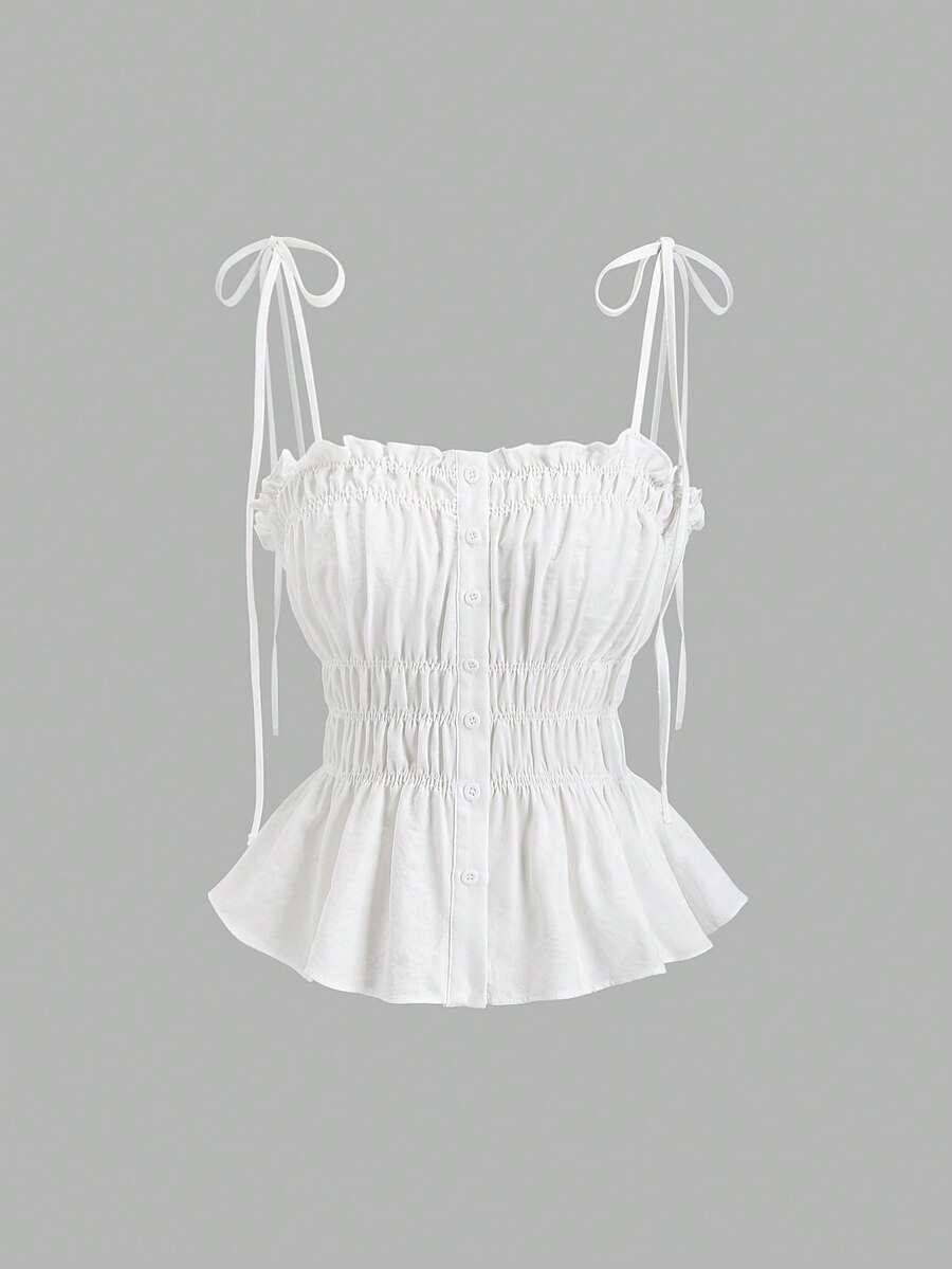 Sweetra Spring/Summer New Minimalist Pleated Camisole Shirt, Versatile & Comfortable - White - View 1