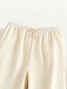 Genkimix Kids 少女春夏款白色梭织弹力腰阔腿裤，带流苏裤脚 - 白色 - 查看 4