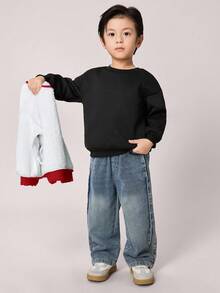 SHEIN 2pcs Young Boys Autumn Family Matching Thermal Lined Thick Warm Long Sleeve Pullover Sweatshirts Set,Casual Loose Fit Comfortable Tops For School - Burgundy - View 6