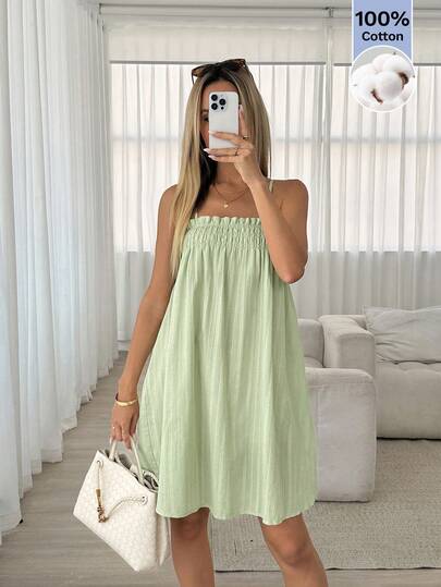 Easowa Women's Casual Minimalist Textured Camisole Mini Dress, Summer Women's Summer Dresses Women Sun Dress Cute Summer Dress For Women Vacation Outfits Women Dress Italy Summer Dress Women's Short Summer Sundress One Hundred Percent Cotton Spaghetti Strap Smocked Square Neck Swing Mini Dress Summer Dress Beach Dress Vacation Dresses,Summer Dresses For Women