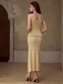 MOTF PREMIUM WOMEN'S YELLOW KNITTED TOP + SKIRT 2 PIECES SET, SPRING/SUMMER - Yellow - View 3