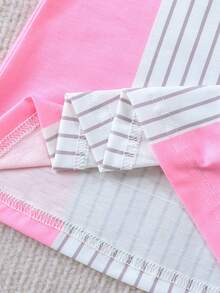SHEIN Summer Cute Baby Girl Sports Dress,Pink And White Striped Chic Numeric 67 Star Pattern T-Shirt Dress,Daily Casual Carrer Day Outfit For Girls - Pink - View 8