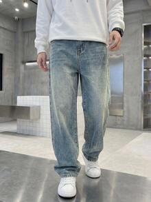 Tween Boy Pocketed Button Casual Versatile Daily Wear Wide Leg Jeans - Medium Wash - View 3