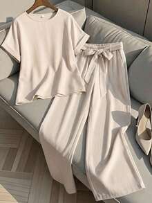 EMERY ROSE Conjunto de camisa y pantalones casuales de vacaciones para mujer - Caqui - Ver 8