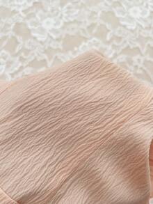 Elamini Women's Summer Keyhole Neck Cap Sleeve Contrast Lace Slim Fit Blouse - Pink - View 5