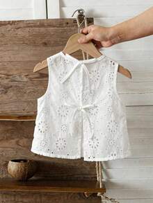 SHEIN Young Girl S Babygirl Cute Summer Casual Versatile White Floral Embroidery Camisole - White - View 2